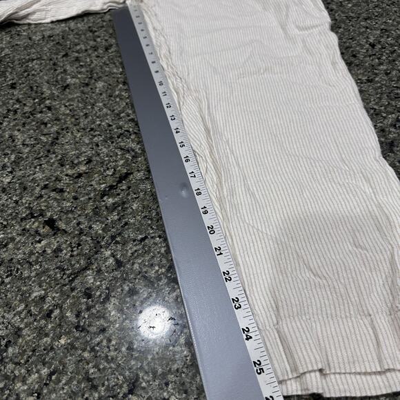 Anne Klein Pants L Beige White Linen Blend Pull On Elastic Waist NO DRAWSTRING - Picture 6 of 8